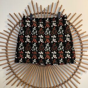 EUC Women’s Dotti Black Floral Print Mini Skirt Retro Twee Embroidered